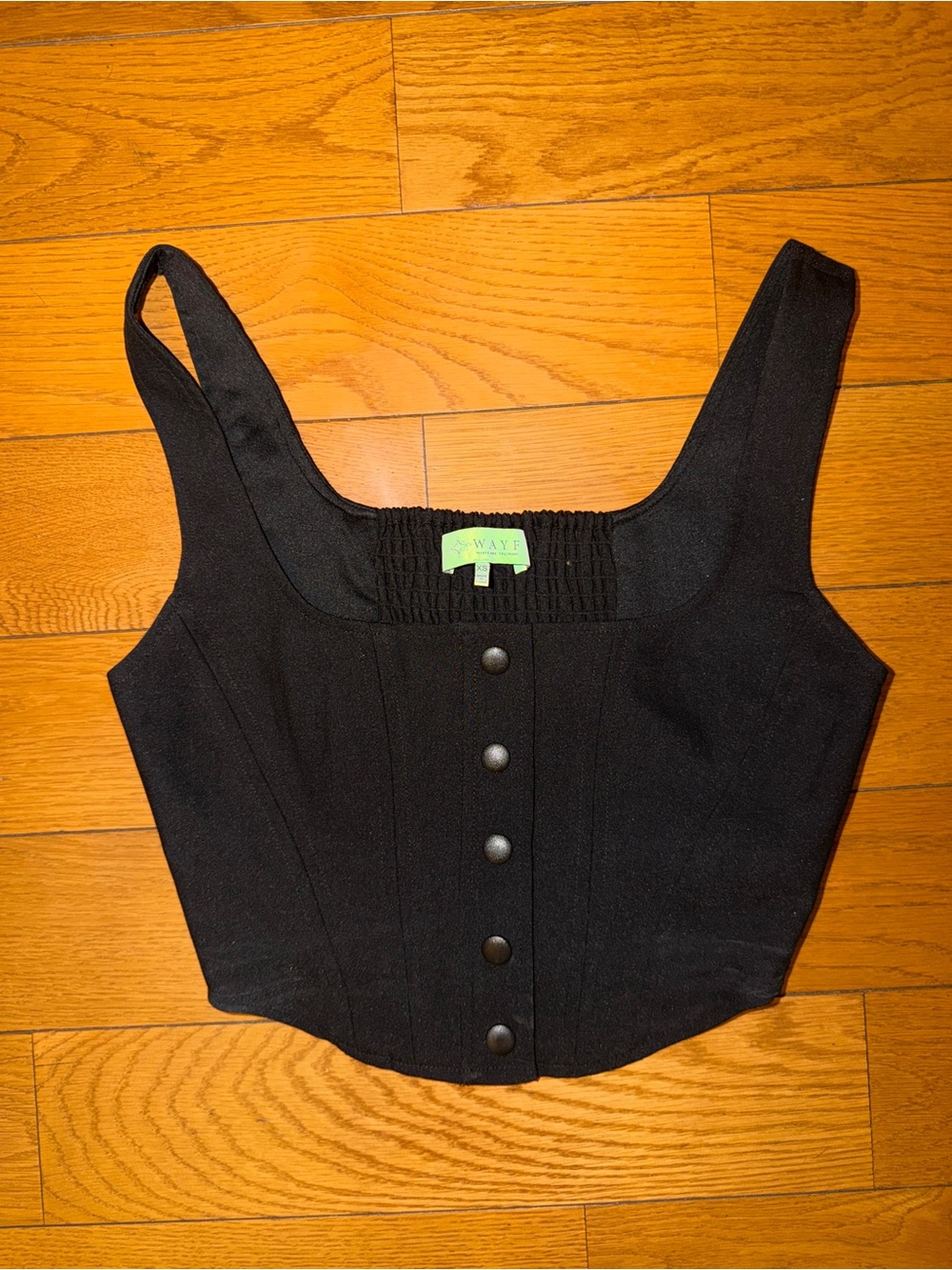 Wayf Black Button-Front Square Neck Crop Top